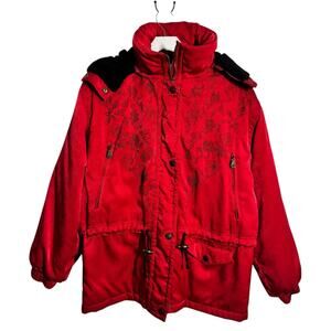 Kaelin Ski Jacket Women 10 Red Floral Embroidery Vintage Sport Outdoor Retro